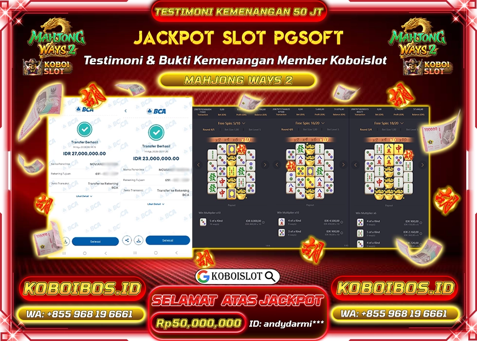 BUKTI KEMENANGAN andydarmi*** SLOT GACOR MAHJONG WAYS 2 Rp50.000.000,- LUNAS